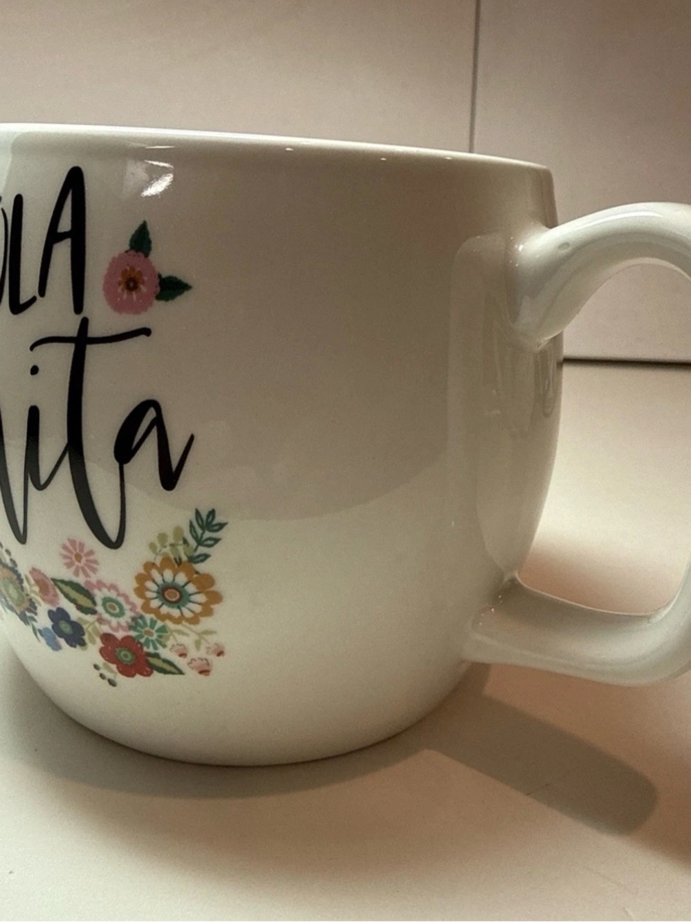 Target Opalhouse White Ceramic Mug with Multicolor Floral Script Hola Bonita - Picture 3 of 6